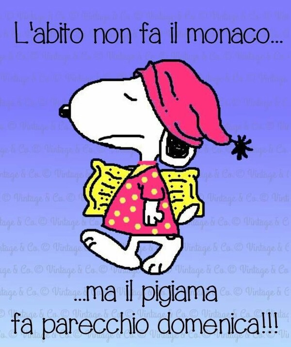 "L'abito non fa il monaco... ma il pigiama fa parecchio Domenica!" - link simpatici Snoopy