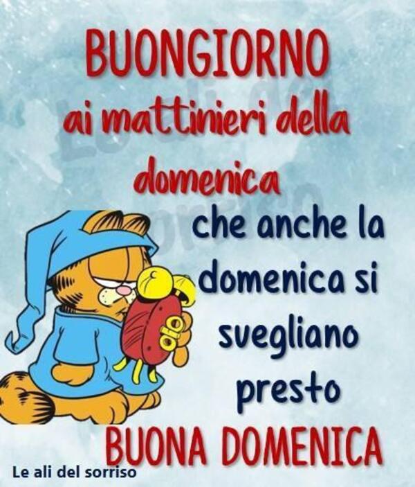 "Buongiorno ai mattinieri, che anche oggi si svegliano presto. BUONA DOMENICA" - Garfield