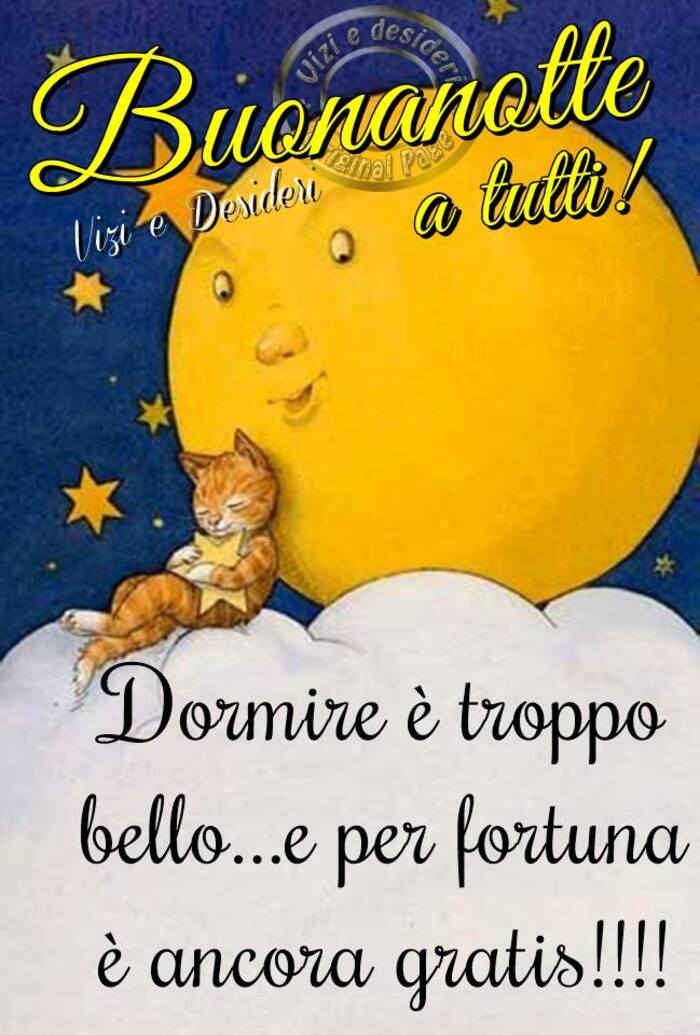 "Buonanotte a tutti! Dormire è troppo bello... e per fortuna è ancora gratis!!!!"