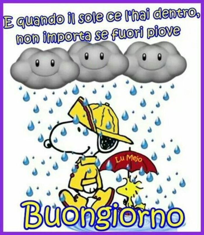 "E quando il sole ce l'hai dentro, non importa se fuori piove! Buongiorno" - Snoopy