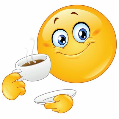 Emoticon che prende il caffè (Buongiorno)