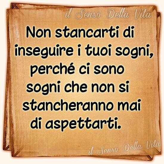 "Non stancarti di inseguire i tuoi sogni, perchè ci sono sogni che non si stancheranno mai di aspettarti."