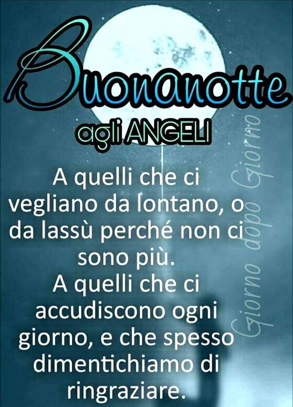 "Buonanotte agli Angeli. A quelli che ci vegniano da lontano, o da lassù perchè non ci sono più. A quelli che ci accudiscono ogni giorno, e che spesso dimentichiamo di ringraziare."