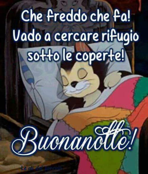 "Che freddo che fa! Vado a cercare rifugio sotto le coperte! Buonanotte!"