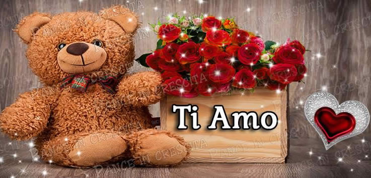 Ti Amo con un orsacchiotto e le rose rosse