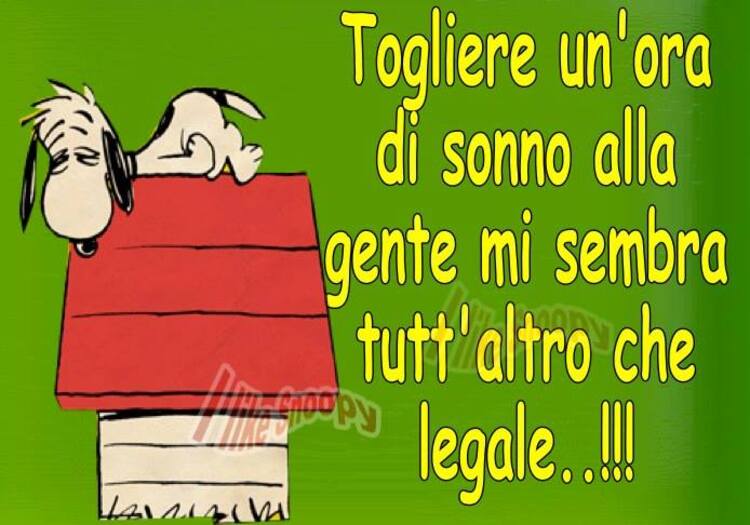 "Togliere un'ora di sonno alla gente mi sembra tutt'altro che legale... !!!" - vignette divertenti con Snoopy