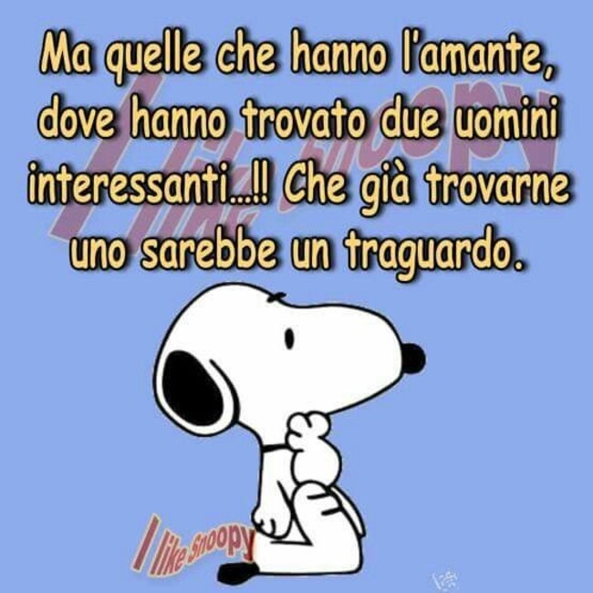 Vignette divertenti Snoopy - "Ma quelle che hanno l'amante dove hanno trovato due uomini interessanti... !!! Che già trovarne uno sarebbe un traguardo."