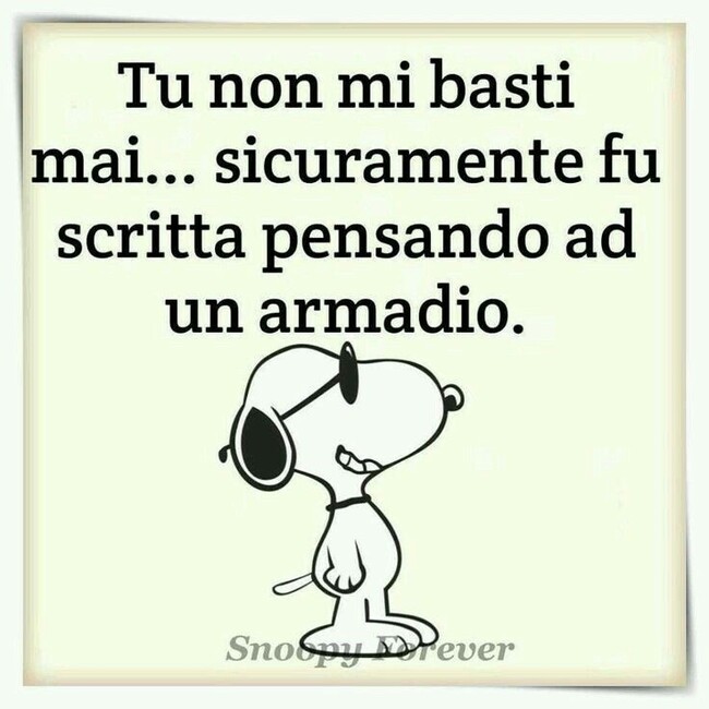 Vignette divertenti Snoopy - "Tu non mi basti mai... probabilmente fu scritta pensando ad un armadio."