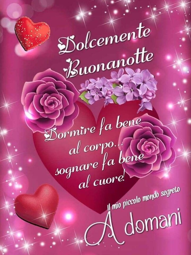 "Dolcemente Buonanotte. Dormire fa bene al corpo... sognare fa bene al Cuore... a Domani"