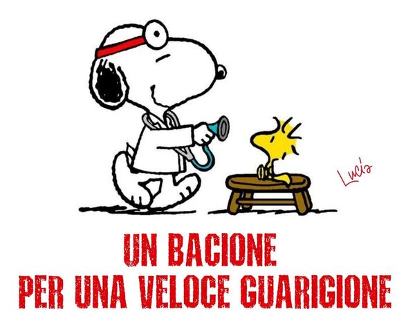 "UN BACIONE PER UNA VELOCE GUARIGIONE" - Biglietto con Snoopy