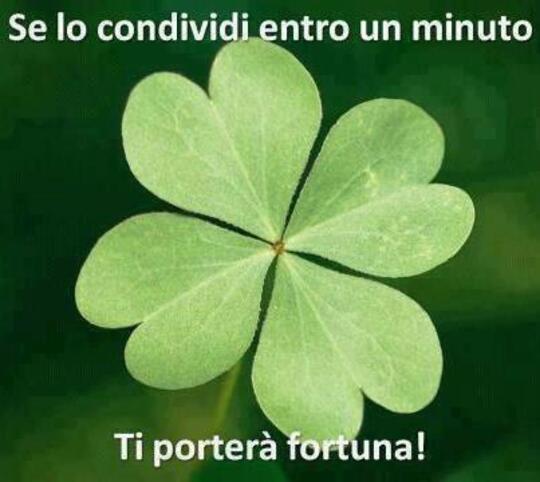 "Se lo condividi entro 1 minuti, ti porterà fortuna!" - quadrifoglio da condividere