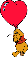 GIF di Winnie The Pooh che vola su un palloncino a forma di Cuore