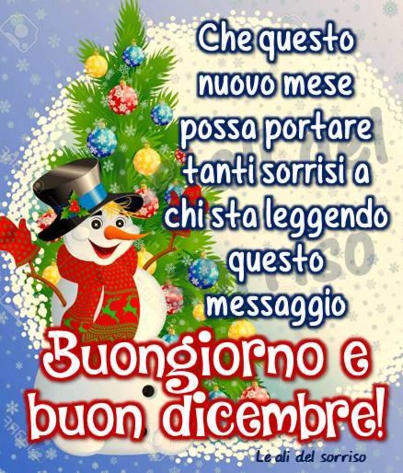 "Che questo nuovo mese possa portare tanti sorrisi a chi sta leggendo questo messaggio! Buongiorno e Buon Dicembre!"