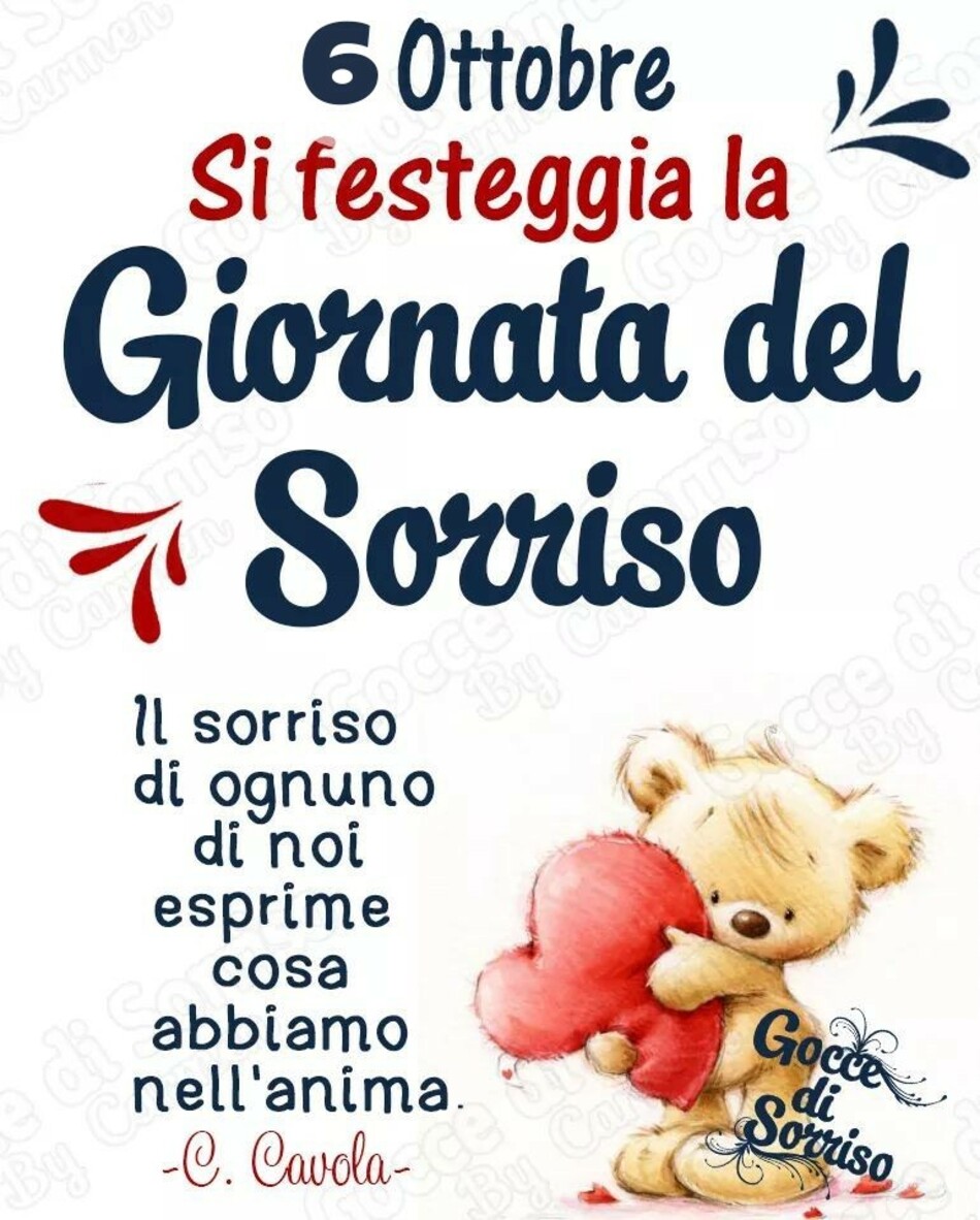 Giornata del Sorriso immagini belle - "Oggi 6 Ottobre si festeggia la Giornata del Sorriso. Il sorriso di ognuno di noi esprime cosa abbiamo nell'anima"