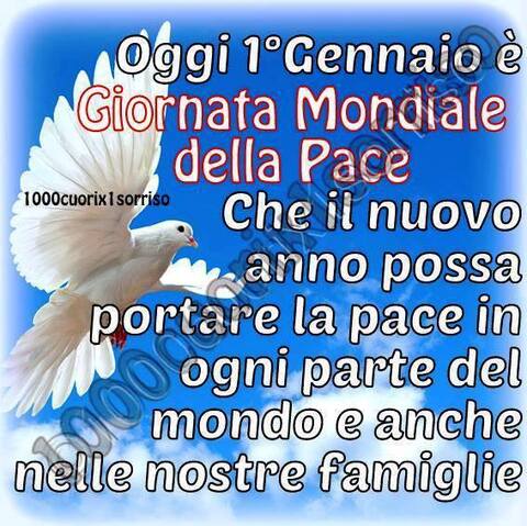 "Oggi 1° Gennaio è la Giornata Mondiale della Pace. Che il Nuovo Anno possa portare la Pace in ogni parte del mondo e anche nelle nostre Famiglie."