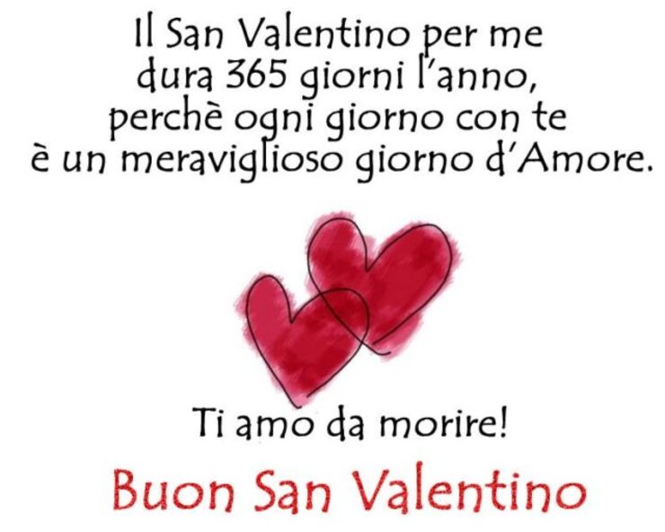 "Il San Valentino per me dura 365 giorni l'anno, perché ogni giorno con te, è un meraviglioso giorno d'amore. Ti Amo da morire! Buon San Valentino"