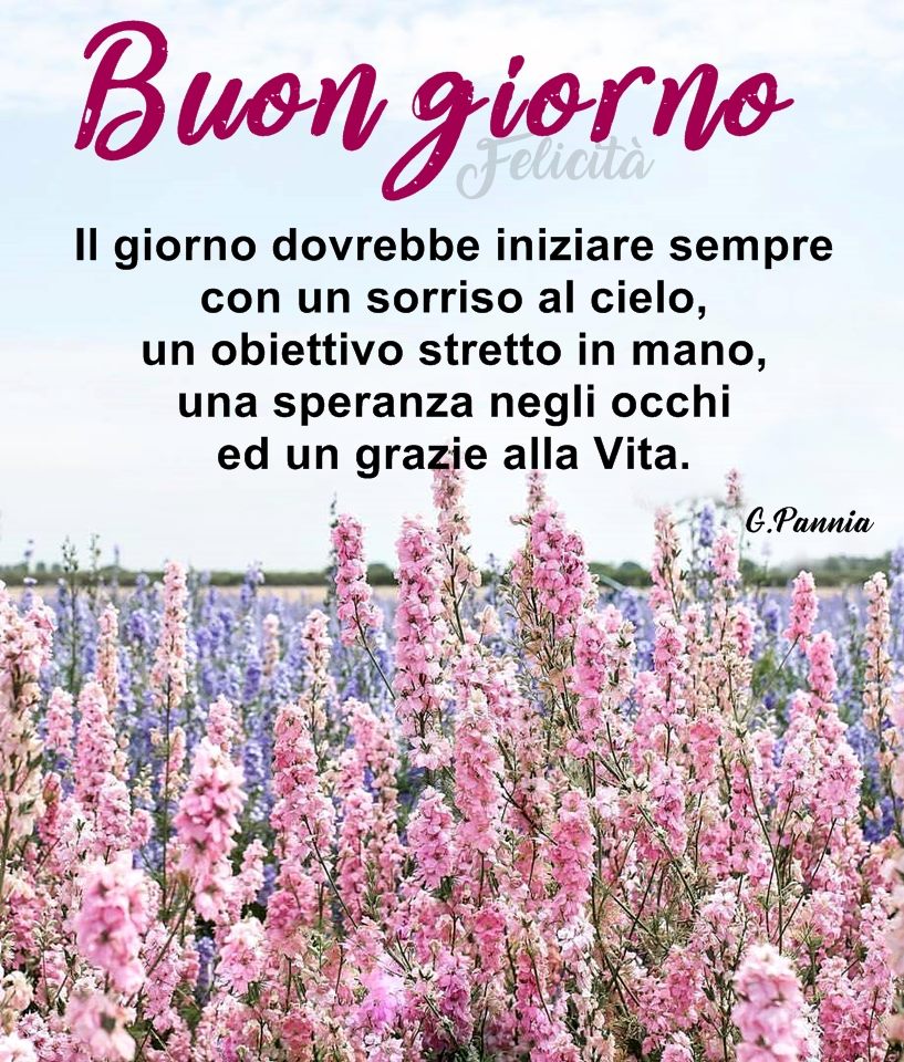 Buongiorno. Il giorno dovrebbe iniziare sempre con un sorriso al cielo, un obbiettivo stretto in mano, una speranza negli occhi ed un grazie alla Vita. (G. Pannia)