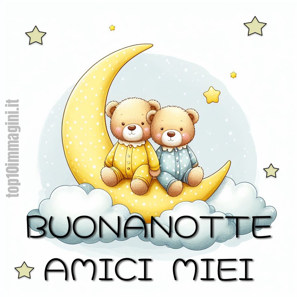 Iniziamo con una bella immagine piena di tenerezza, con due orsetti sulla luna che augurano a tutti la buonanotte.