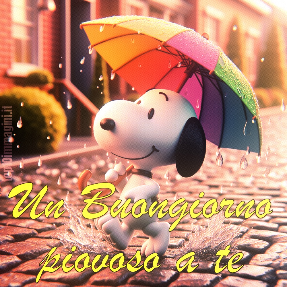 L'immagine da condividere quando piove, ma vogliamo lo stesso rimanere positivi. Infatti Snoopy ed il suo ombrello arcobaleno ci faranno subito dimenticare della giornata piovosa...
